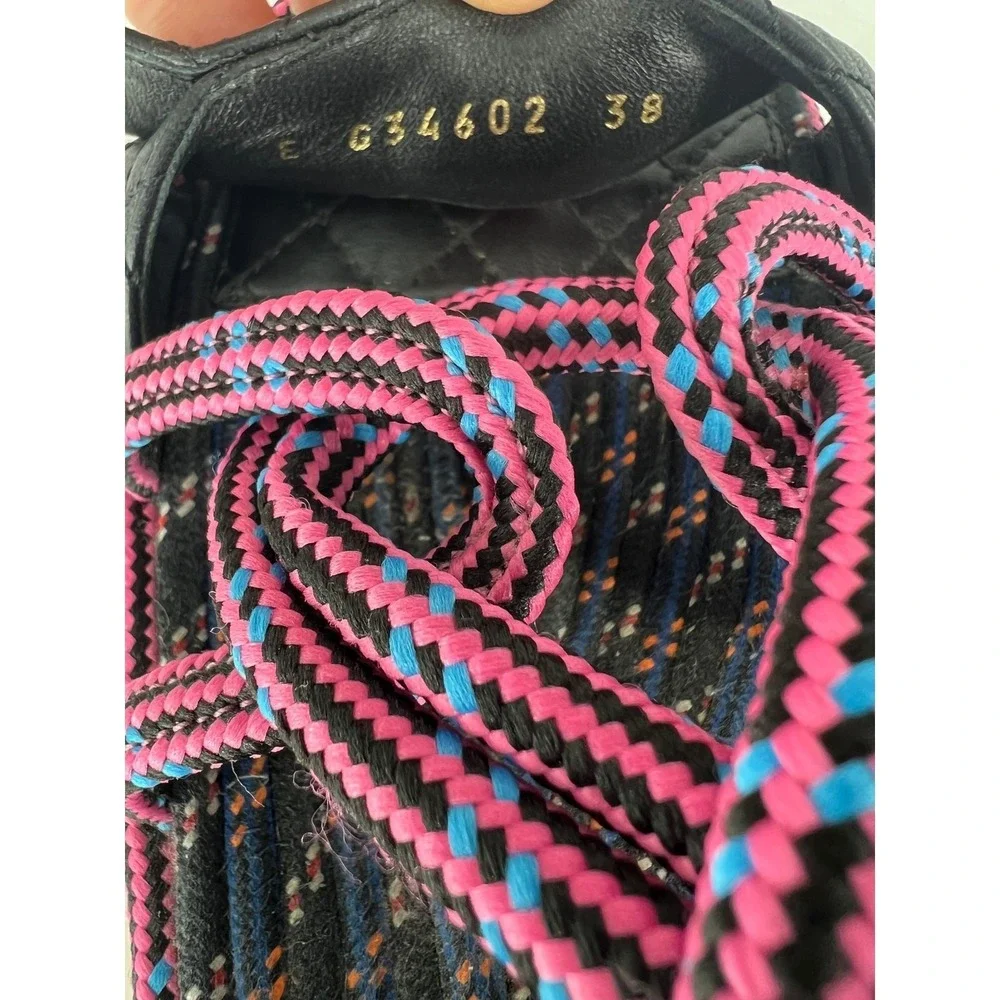 Chanel 2020 Cord Lambskin Quilted Logo Sandals Pink Black Size 38